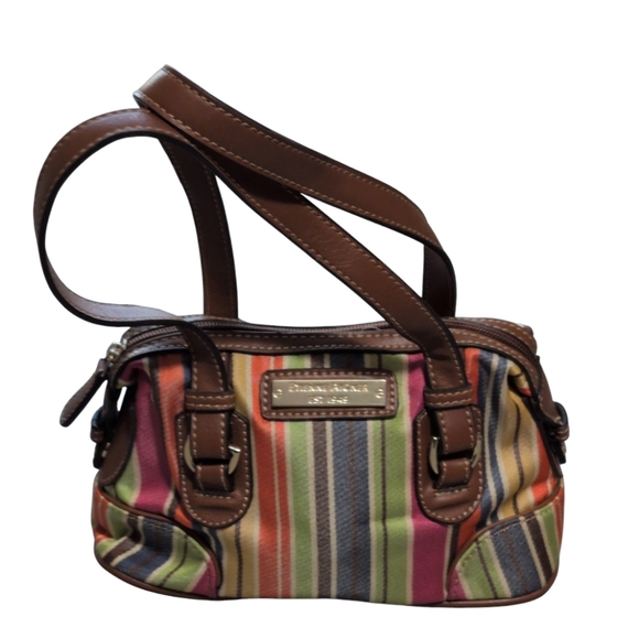 Etienne Aigner Handbags - Etienne Aigner Vintage Striped Canvas Shoulder Bag faux Leather Trim Y2K Boho